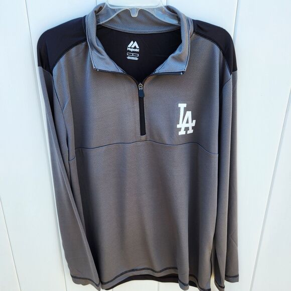 Majestic Los Angeles Dodgers 1/4 Zip Pullover Coolbase Shirt MLB Gray Sz L NEW - Picture 2 of 7